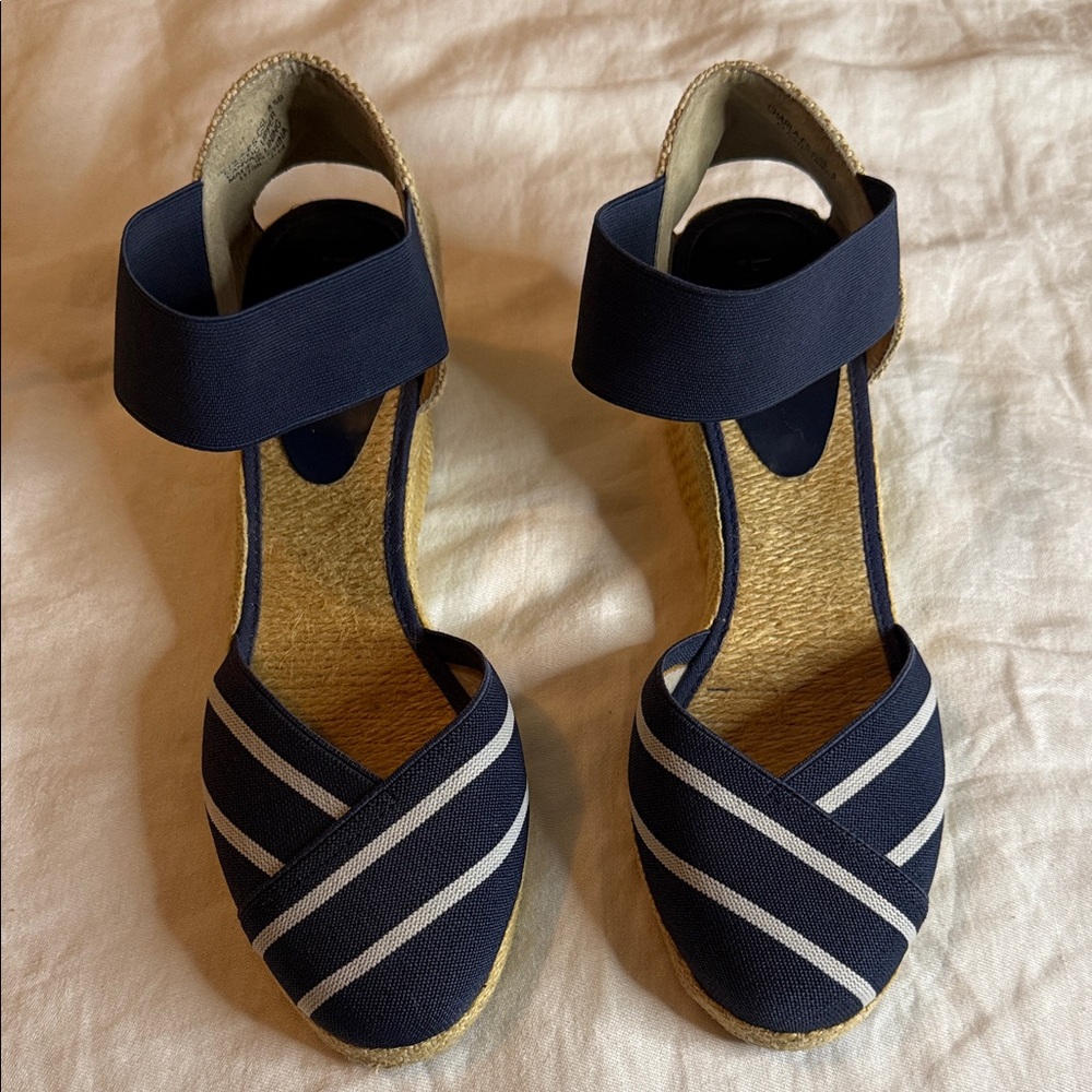 Lauren Ralph Lauren Navy and White Espadrille Wedges